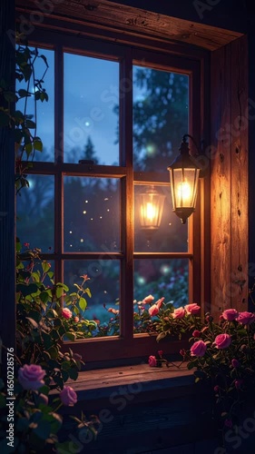 Snow falling on the window.