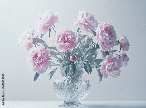 Wallpaper Mural Beautiful pink peonies in a vase on a white background, in close-up. Soft pastel-colored flowers. Floral background for a wedding invitation card, birthday party, or Mother's Day banner design. Copy s Torontodigital.ca