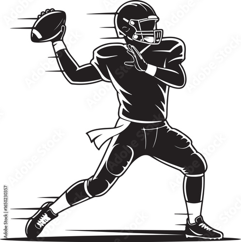 Quarterback throws football with dynamic motion lines