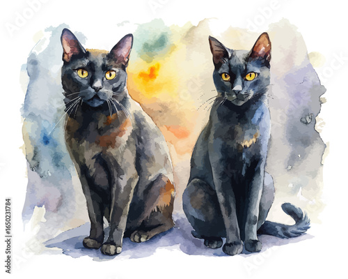 watercolor Black Cat vector illustration isolated on white background