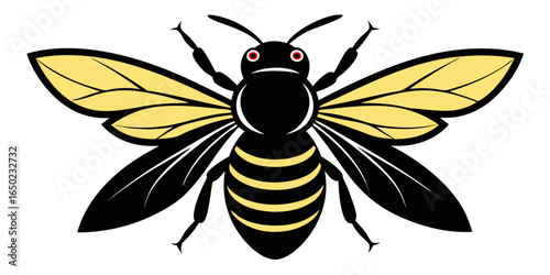Illustration of a bee producing nectar into honey which is beneficial for other living creatures, an amazing natural architect when making its nest. The image is seen from above.
