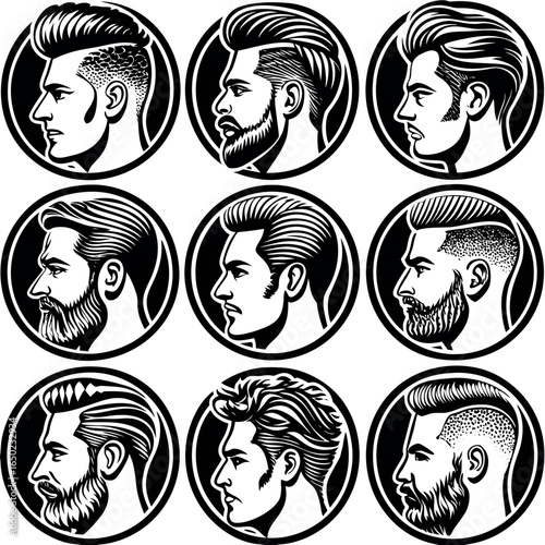 Diverse male hairstyles and facial hair styles men's grooming beard styles