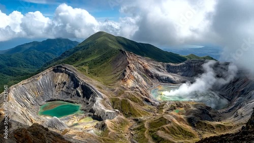 Spectacular aerial views of the Po?s Volcano crater and surrounding landscape in Costa Rica, a