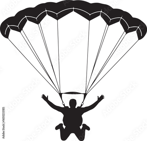 Parachutist soaring with open parachute, arms wide