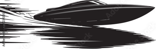 Speedboat cutting through water with dynamic motion lines