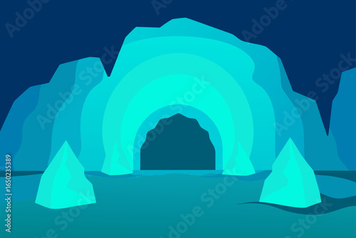 Abstract iceberg cave entrance with geometric shapes