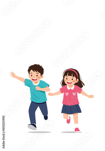 Joyful childhood moments two energetic youngsters engaging in outdoor play and recreation