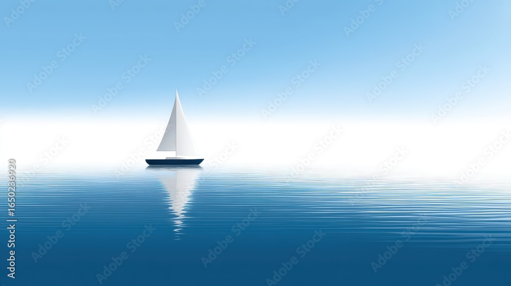 Obraz premium A serene sailboat glides across calm blue waters under a clear sky.