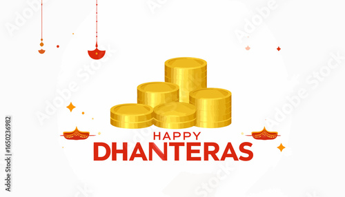 Dhanteras Festival Celebration with Gold Coins Illustration