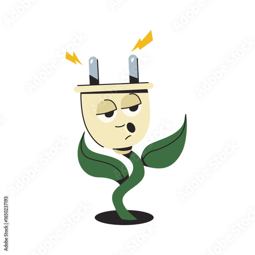 Eco-Plug's Energy Awakening: This image showcases a vibrant illustration of an eco-friendly plug character, incorporating elements of nature and electricity. It is a call to environmental awareness.