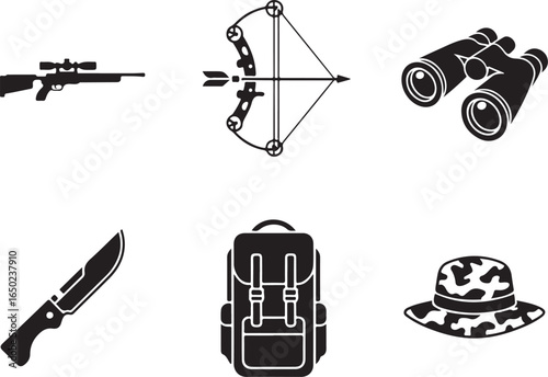 Hunting gear icons for outdoor adventure