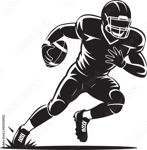 Dynamic football player running with ball, action pose
