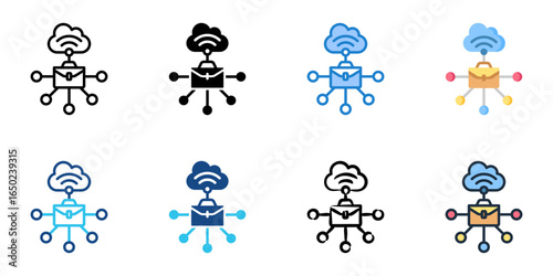 Distributed work models icon set multiple style collection 
