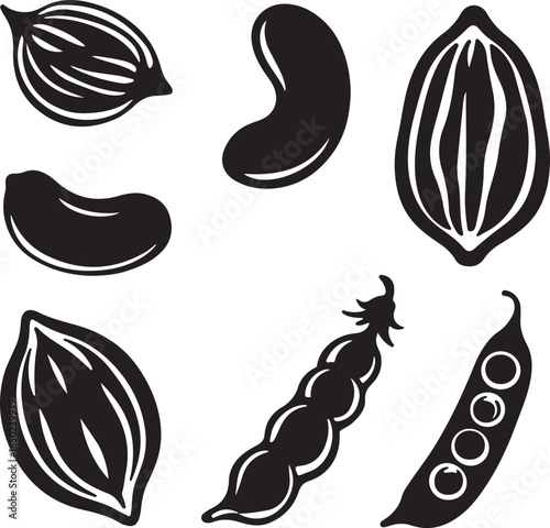 Black bean pods and seeds peas food
