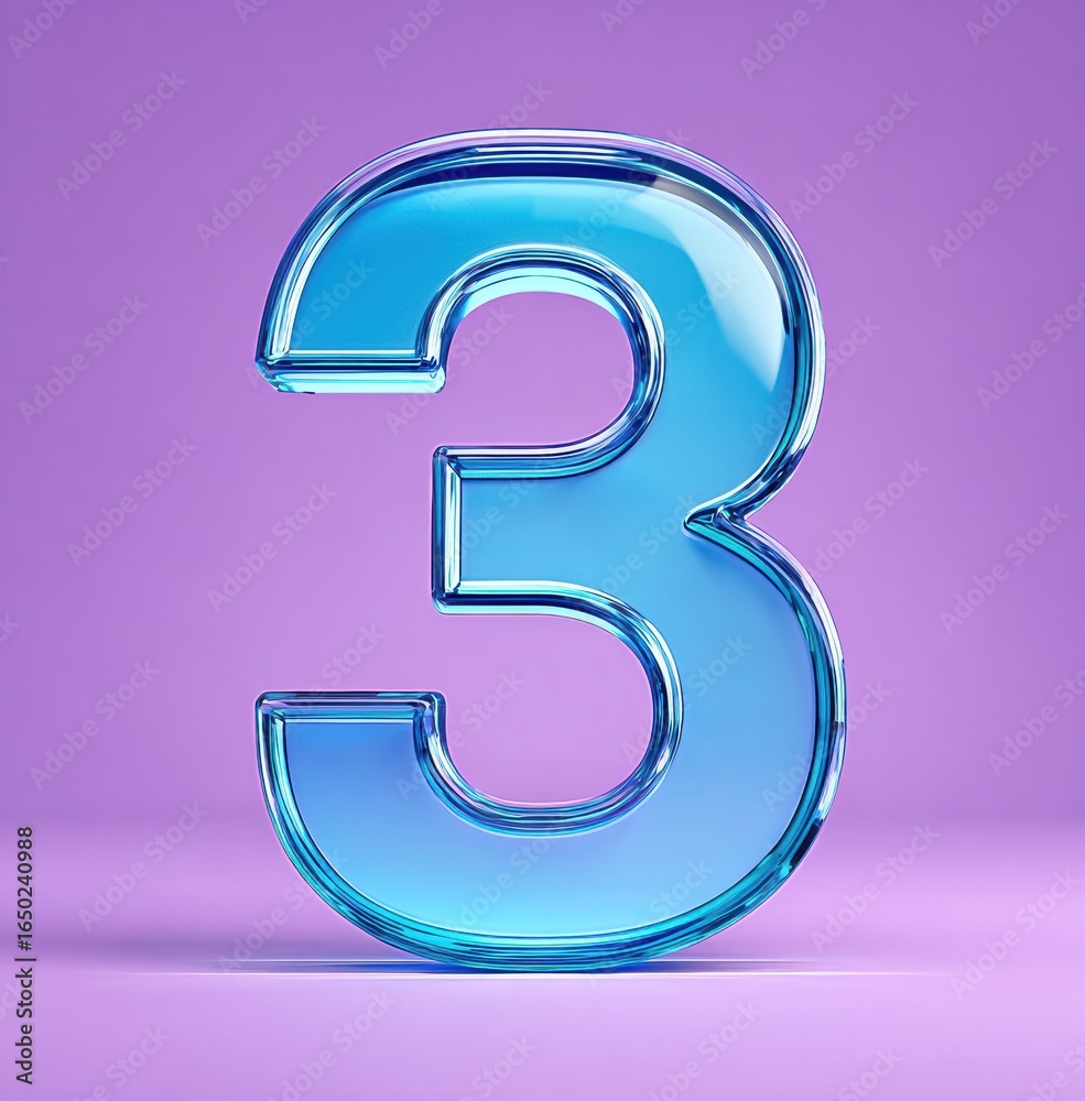 Naklejka premium Glass Number Three, Blue and Purple Background