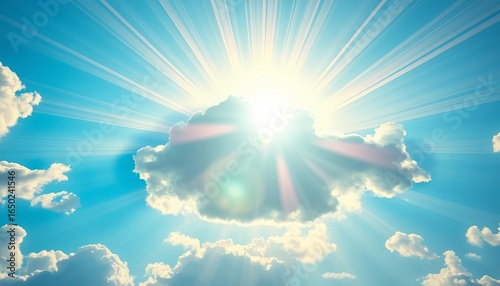 Bright sun rays bursting from behind a vibrant blue comic book style cloud ,  art,  sky