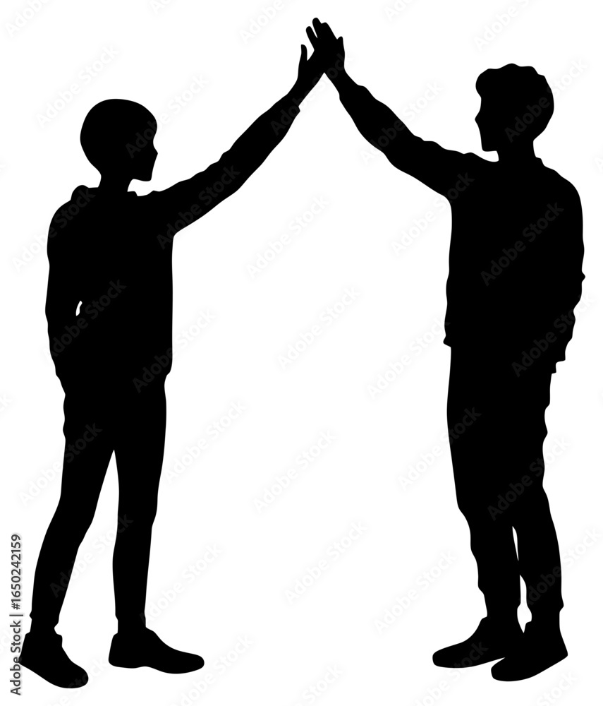 Fototapeta premium Silhouette of Two People Standing and Giving High Five