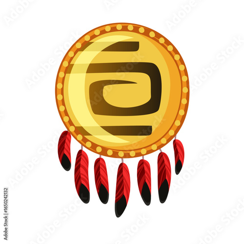 Dream Catcher Charm: A vividly depicted golden dream catcher with a striking pattern and ornamental feathers, embodying a rich cultural heritage and an evocative sense of protection.