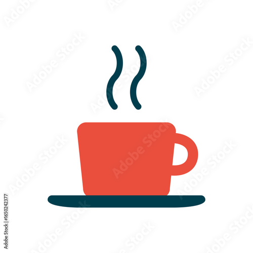 Steaming Hot Coffee: A minimalist illustration of a vibrant red mug filled with fresh hot coffee on a subtle plate, releasing curling steam.