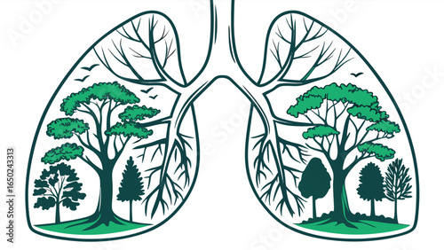 Lungs shaped like trees and nature, isolated on white background