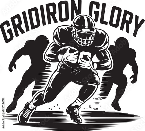 Dynamic football player charging forward with determination