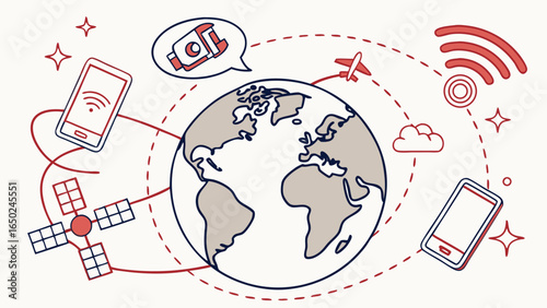 Global technology and communication network connecting the world
