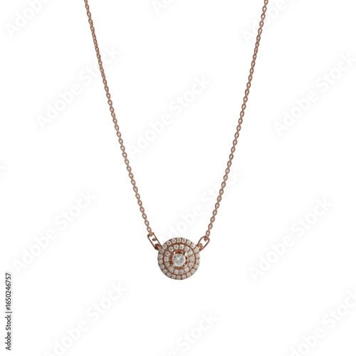 Rose gold necklace circular diamond pendant image
