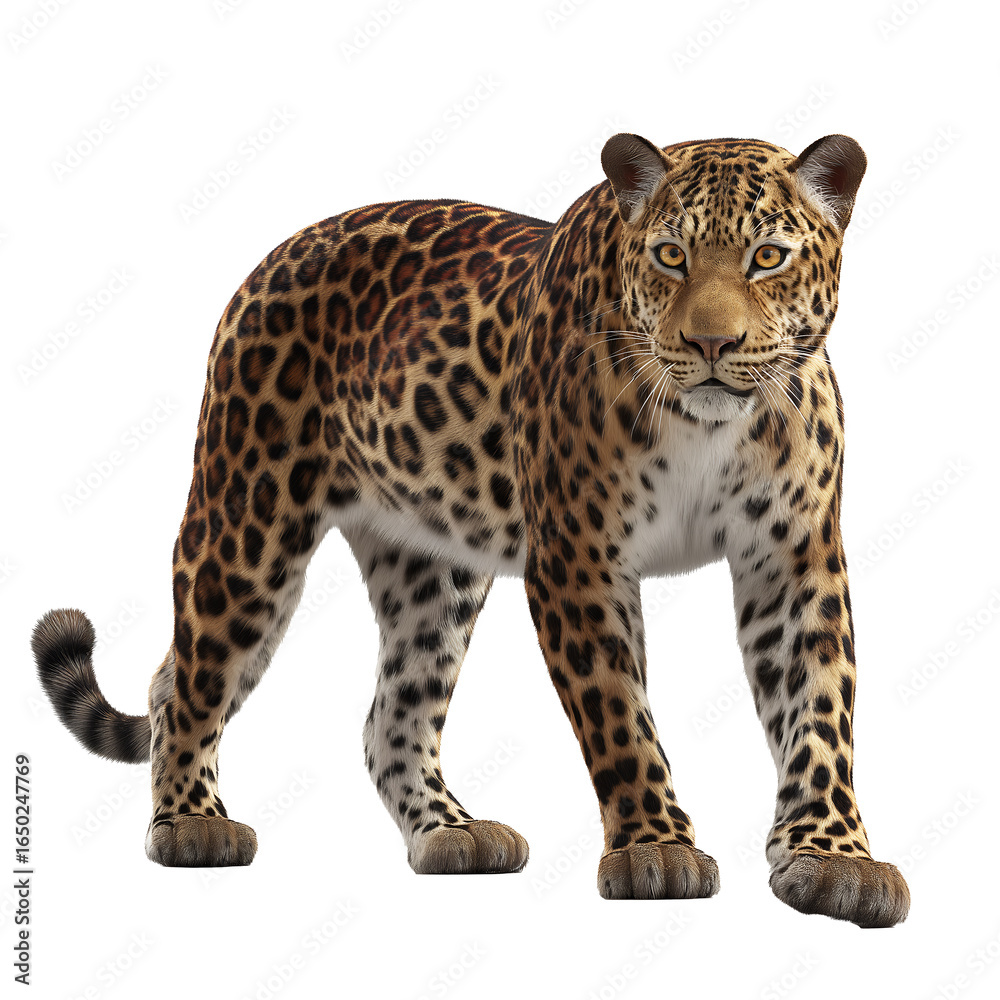 Fototapeta premium Majestic Leopard Standing Proudly on a White Background