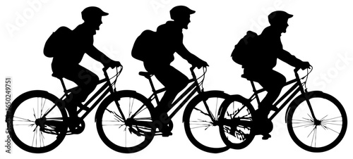 silhouette of three friends riding bicycles side by side
