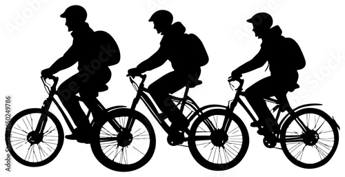 silhouette of three friends riding bicycles side by side