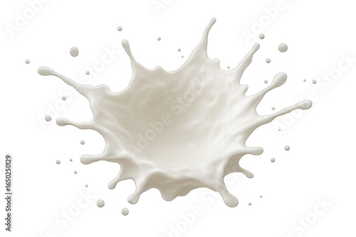 Milk droplet bursting upward, forming dynamic crown-like splash pattern, highlighting liquid's pristine white movement and energy
