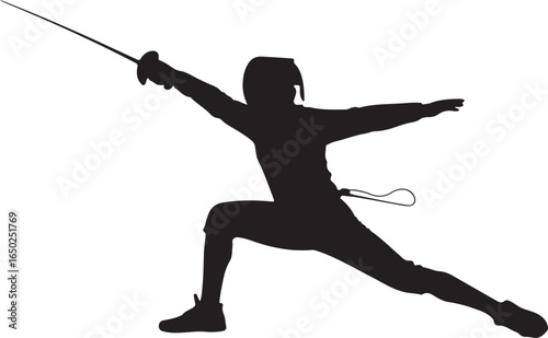 Fencer in action silhouetted, athletic sport movement