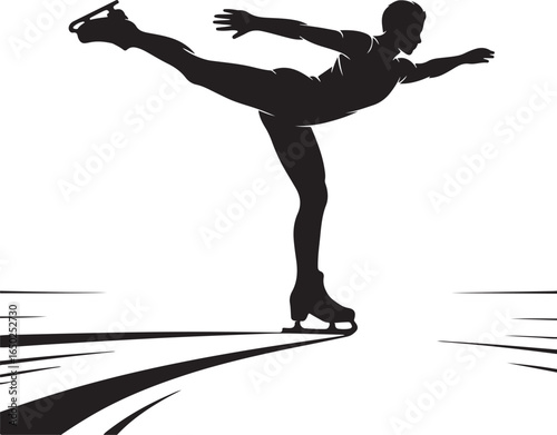 Graceful skater performs elegant figure skating pose on ice