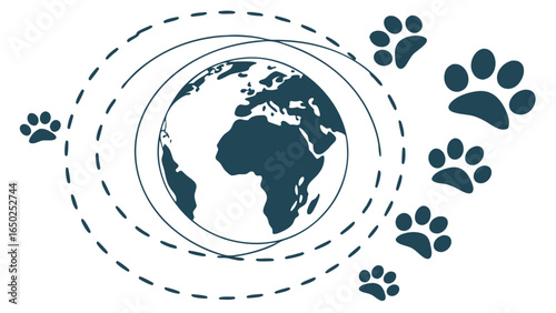 Animal paw prints circling the globe representing wildlife and conservation efforts