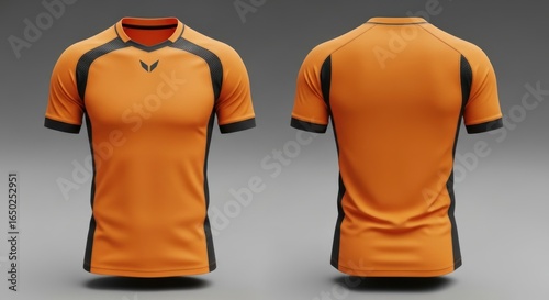 Sleek Orange and Black Sports Jersey Mockup with Textured Panels, Front and Back View