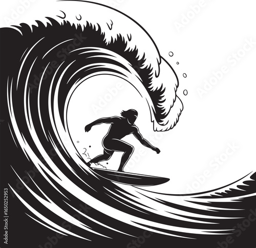 Surfer rides powerful wave, dynamic ocean sport action
