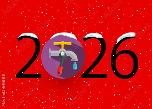 Happy new year 2025 Year 2026 with plumbing icon
