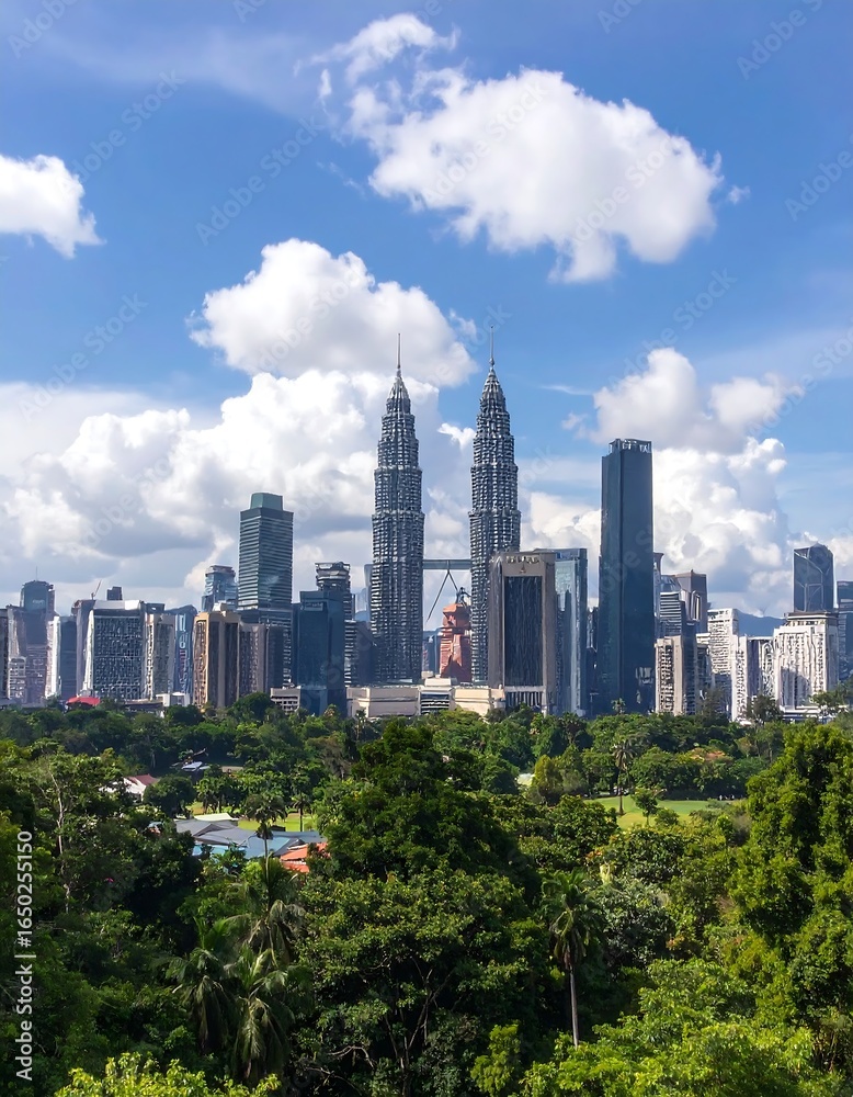 Fototapeta premium Cityscape with skyscrapers and greenery