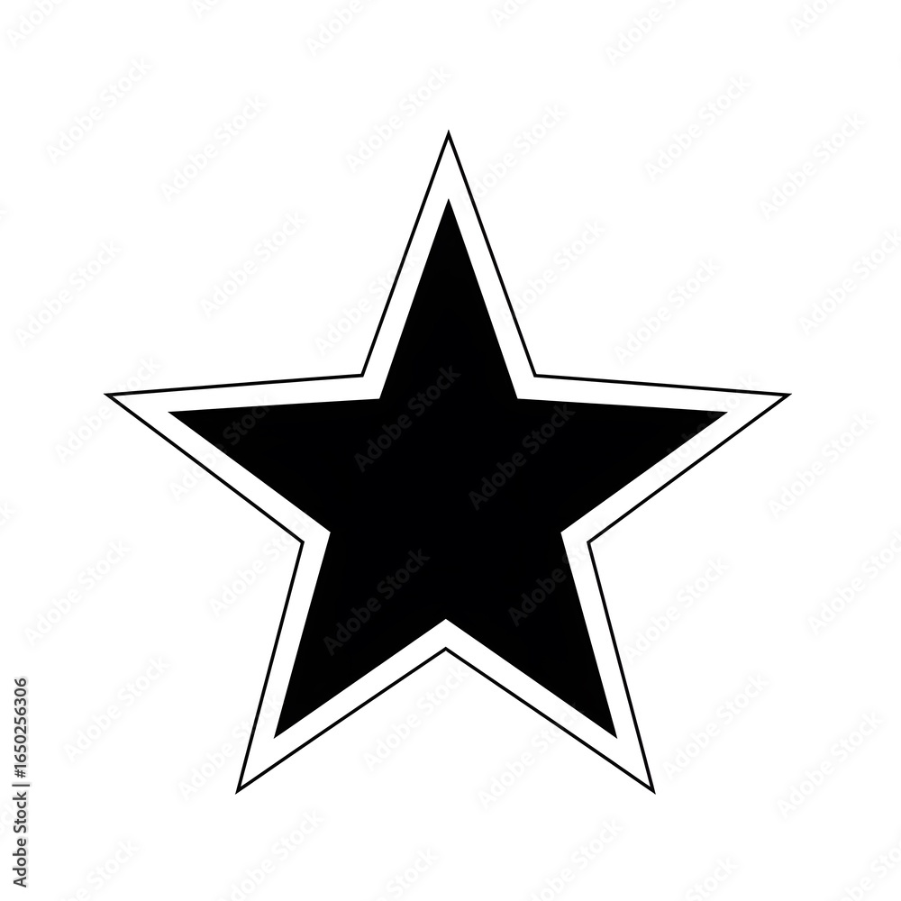 Obraz premium Solid black star with thin white outline