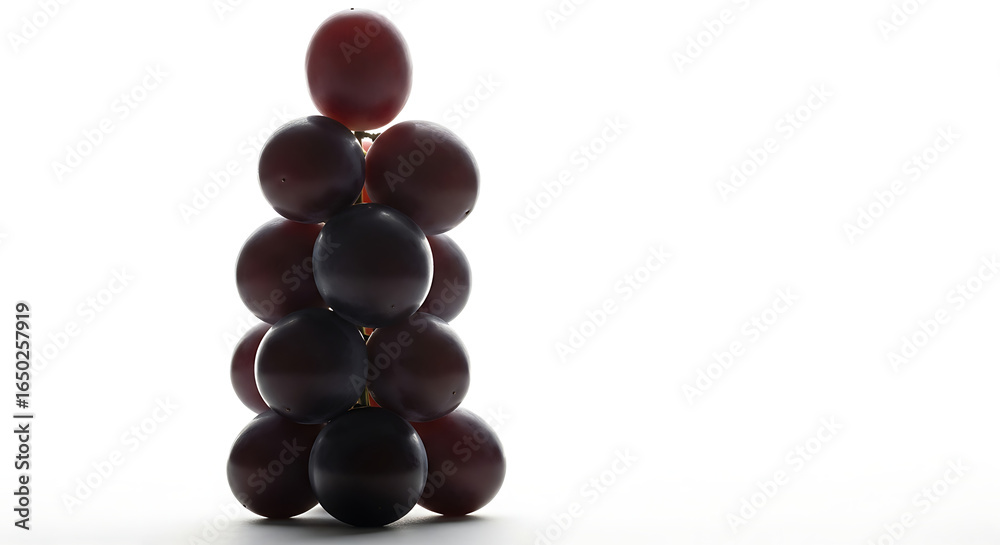 A pyramid of red grapes stacked on top of each other against a bright white background in a studio shot ai generated A pyramid of red grapes stacked on top of each other against a bright white background in a studio shot ai generated