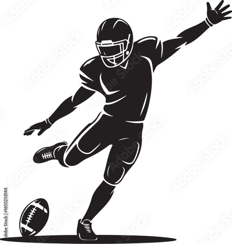 Dynamic football player kicking ball in action silhouette