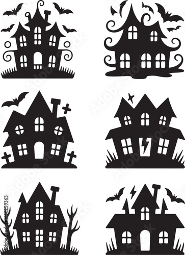 Spooky haunted houses and bats for Halloween fun