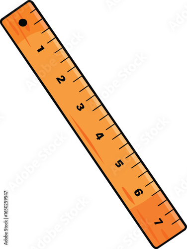 Wooden measuring ruler tool with scale markings for measurement, education, and carpentry use, isolated on white background