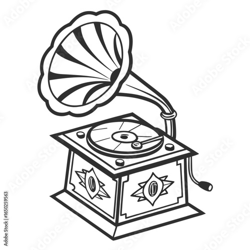 Black and White Vintage Gramophone for Music and Art Concepts