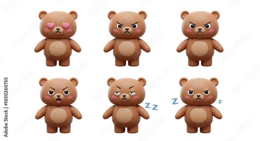 Fototapeta premium Set of cute cartoon teddy bear illustrations with various emotions