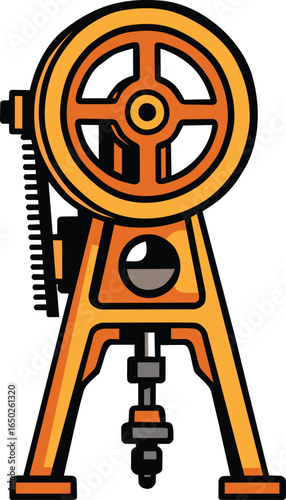 Old industrial machine with large gear wheel and mechanical parts, retro workshop equipment for factory, metal processing, manufacturing industry, engineering projects, and vintage machinery concept