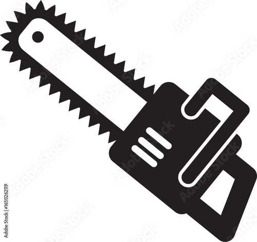 Chainsaw Tool Silhouette Monochrome Design. Vector handsaw.
