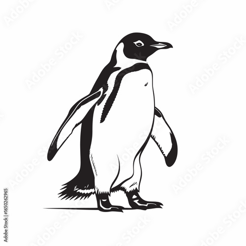 Vector illustration of a cute black and white penguin on a wintery white background