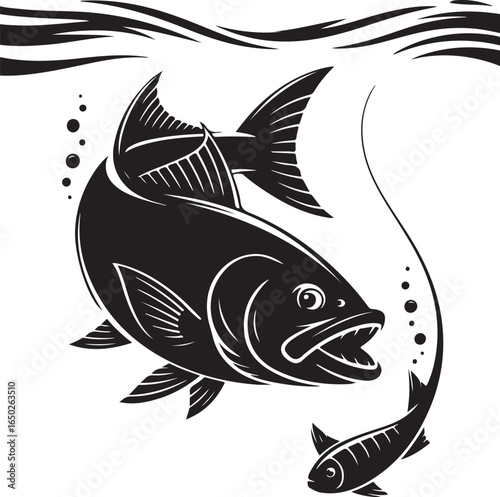 Predatory fish chasing smaller fish underwater scene