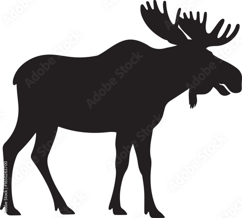 Black silhouette of a large moose with wide antlers standing animal wildlife